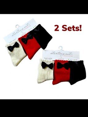 Holiday Baby Socks | Red Cream Black Bow Set of 2 12–24 Mos.